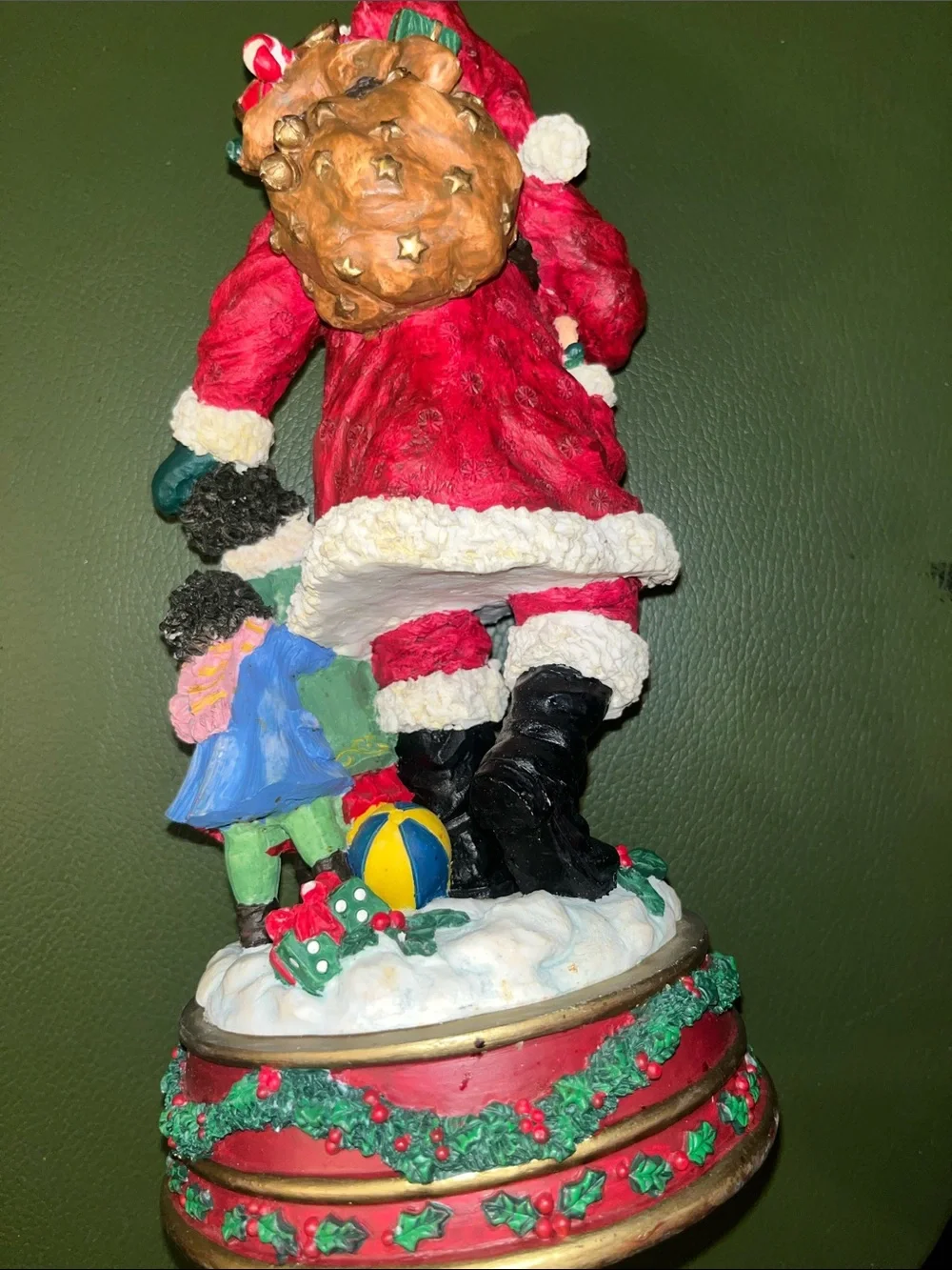 Festive Santa Figurine with Child - Red and Green Holiday Accent